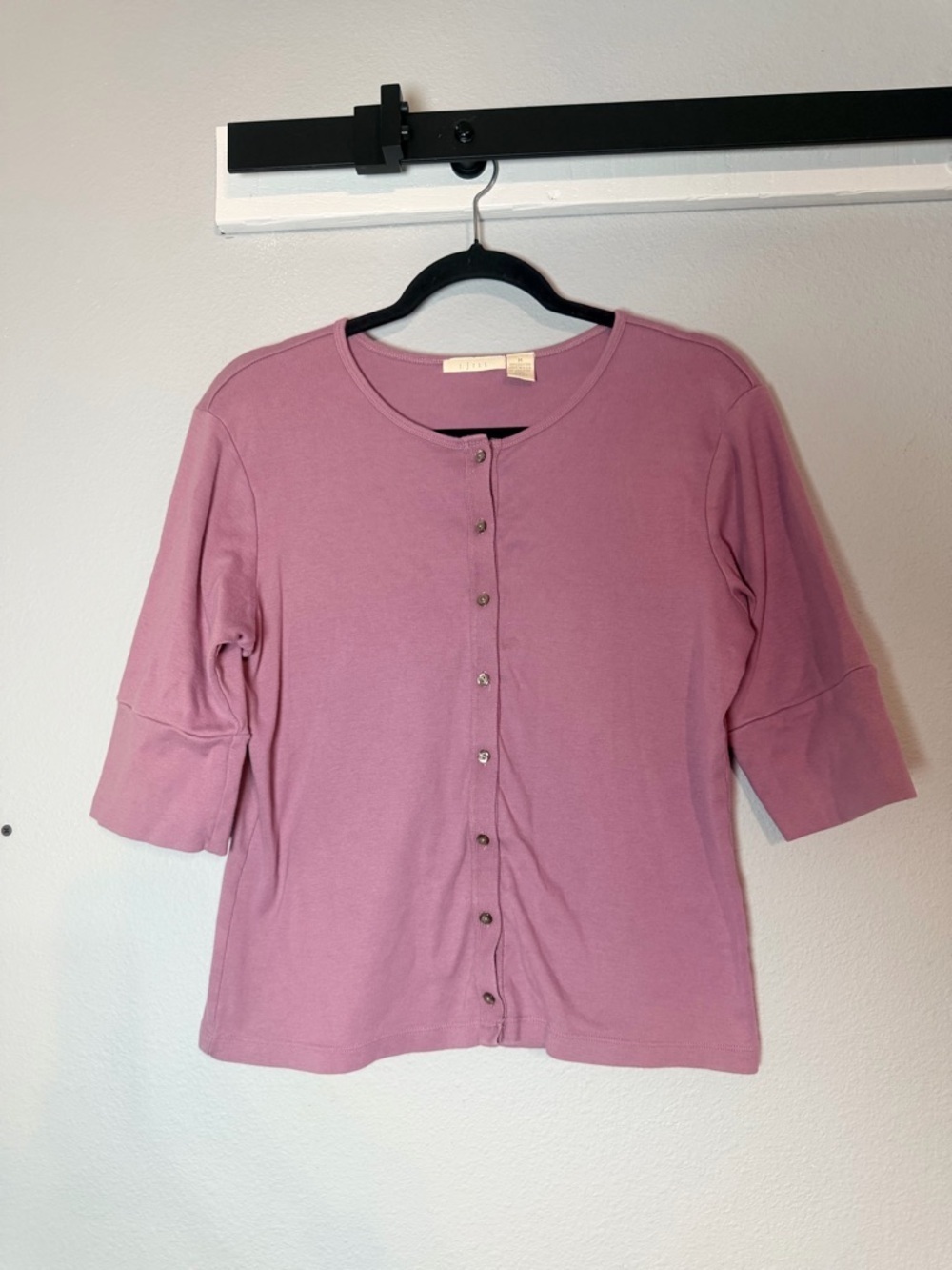 J. Jill Button Front Cardigan Sweater Medium Cotton Pink Purple Half Sleeve